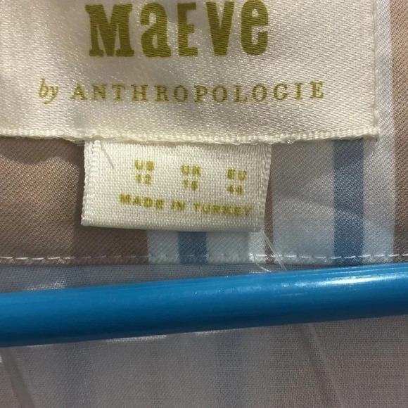 Anthropologie Maeve tan white asymmetrical wrap shirt dress Sz 12 New with Tags - Picture 2 of 10